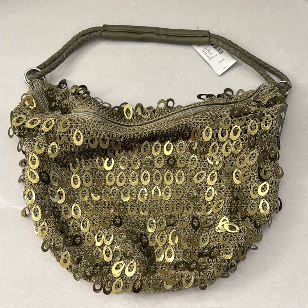 Lane Bryant Gold and Green Sequin Hobo Bag
